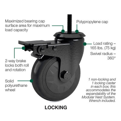 Big Green Egg:  Caster Kit - (4 in/10 cm) 1 locking 1 non-locking for Modular Nests, Nests, and Wood Tables