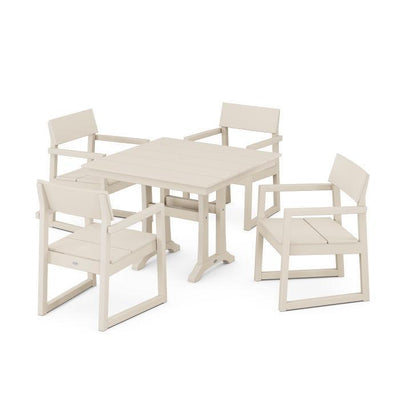 Polywood: Edge 5-Piece Farmhouse Dining Set w/ Trestle Legs