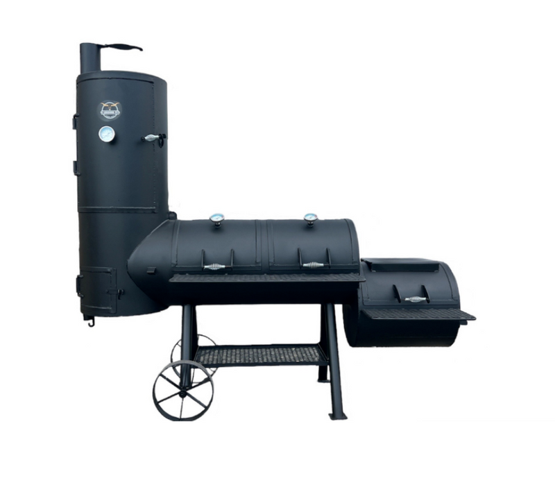 Texas Longhorn BBQ Pits: Smoker, 20" x 40" Single Lid w/ 52" Smoker & 20" Firebox, Steel Wheels