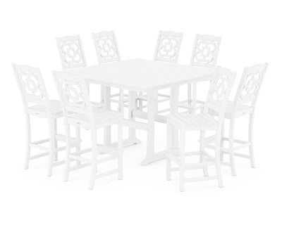 Polywood: Chinoiserie 9-Piece Square Farmhouse Side Chair Bar Set with Trestle Legs