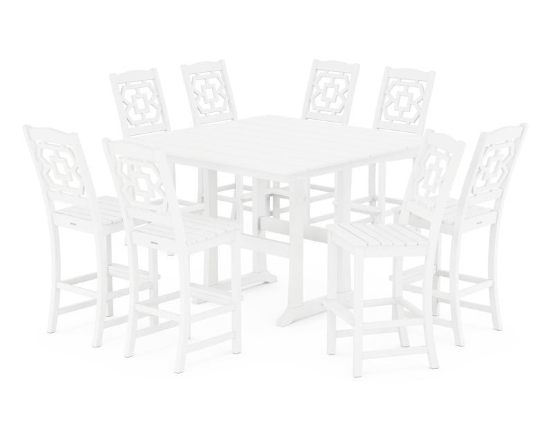 Polywood: Chinoiserie 9-Piece Square Farmhouse Side Chair Bar Set with Trestle Legs