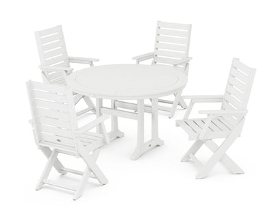 Polywood: Captain Folding Chair 5-Piece Round Dining Set with Trestle Legs