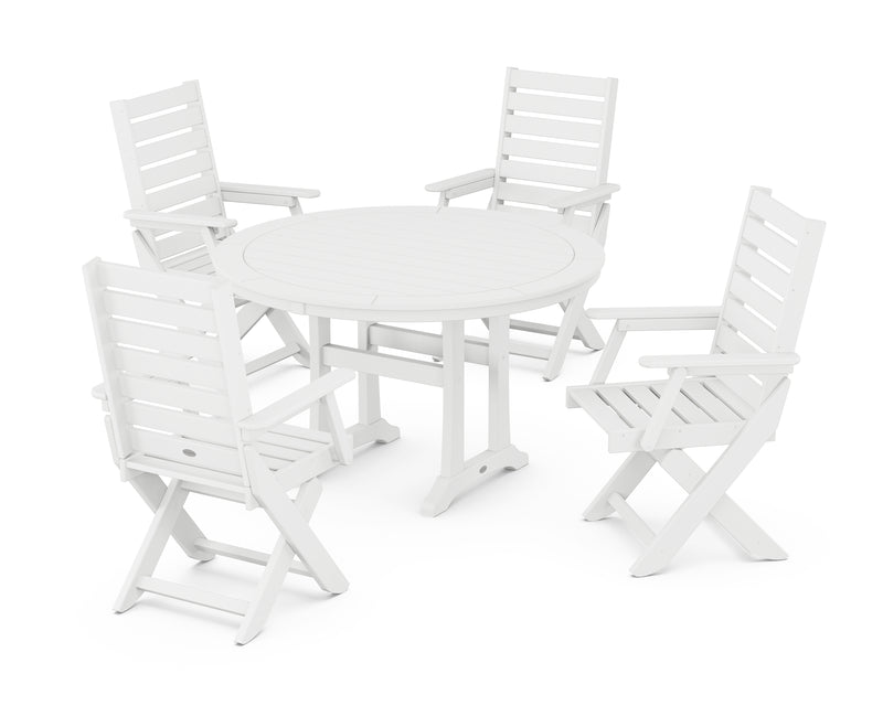 Polywood: Captain Folding Chair 5-Piece Round Dining Set with Trestle Legs