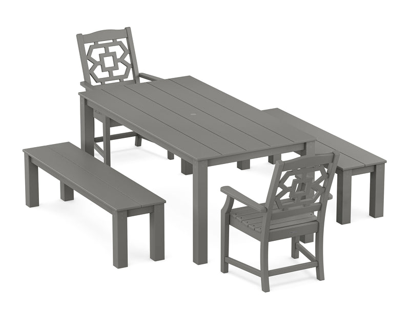 Polywood: Chinoiserie 5-Piece Parsons Dining Set with Benches