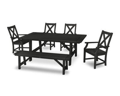 Polywood: Braxton 6-Piece Rustic Farmhouse Arm Chair Dining Set with Bench