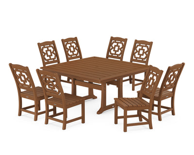 Polywood: Chinoiserie 9-Piece Square Side Chair Dining Set with Trestle Legs
