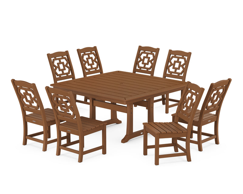 Polywood: Chinoiserie 9-Piece Square Side Chair Dining Set with Trestle Legs