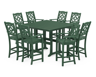Polywood: Chinoiserie 9-Piece Square Farmhouse Bar Set with Trestle Legs