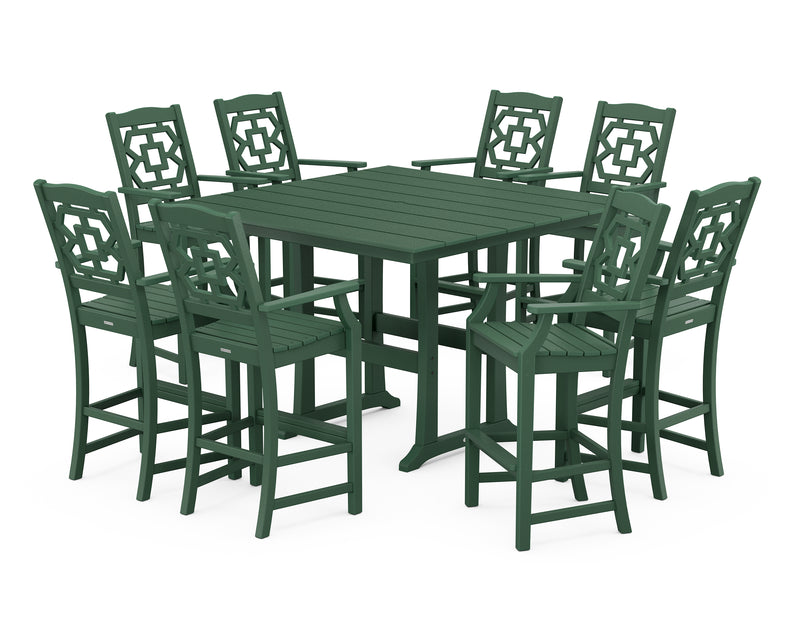Polywood: Chinoiserie 9-Piece Square Farmhouse Bar Set with Trestle Legs