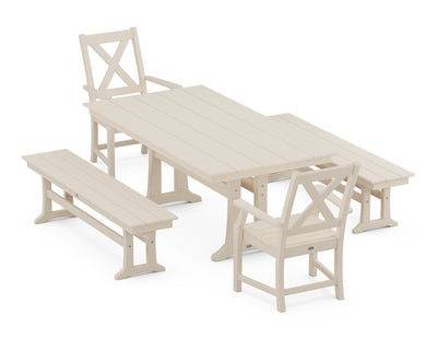 Polywood: Braxton 5-Piece Rectangle Farmhouse Dining Set With Trestle Legs and Benches