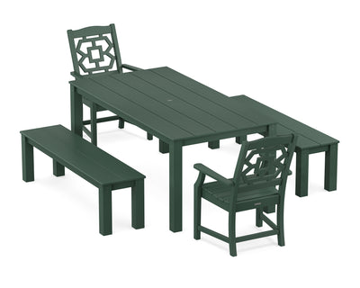 Polywood: Chinoiserie 5-Piece Parsons Dining Set with Benches