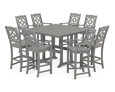 Polywood: Chinoiserie 9-Piece Square Farmhouse Bar Set with Trestle Legs