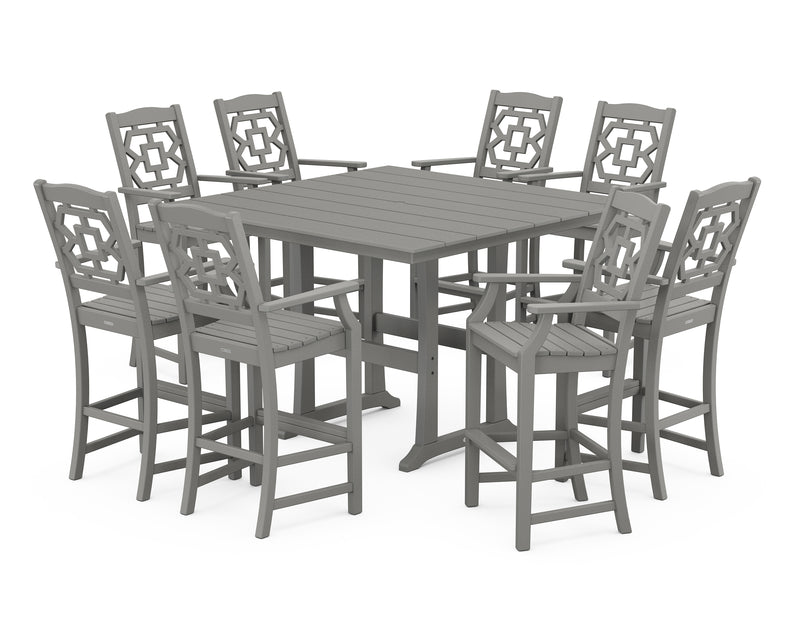 Polywood: Chinoiserie 9-Piece Square Farmhouse Bar Set with Trestle Legs