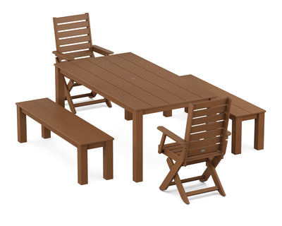 Polywood: Captain Folding Chair 5-Piece Parsons Dining Set with Benches