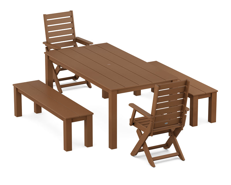 Polywood: Captain Folding Chair 5-Piece Parsons Dining Set with Benches