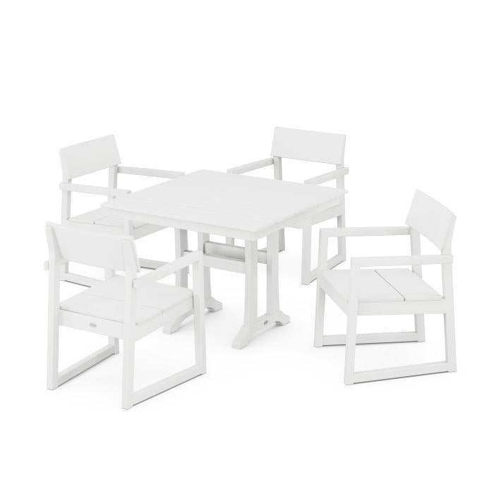 Polywood: Edge 5-Piece Farmhouse Dining Set w/ Trestle Legs