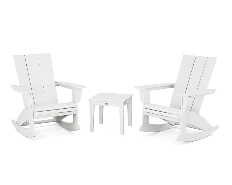 Polywood: Modern Curveback 3-Piece Adirondack Rocking Chair Set in White