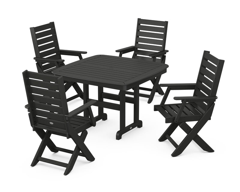 Polywood: Captain Folding Chair 5-Piece Dining Set with Trestle Legs
