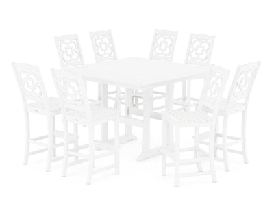 Polywood: Chinoiserie 9-Piece Square Side Chair Bar Set with Trestle Legs