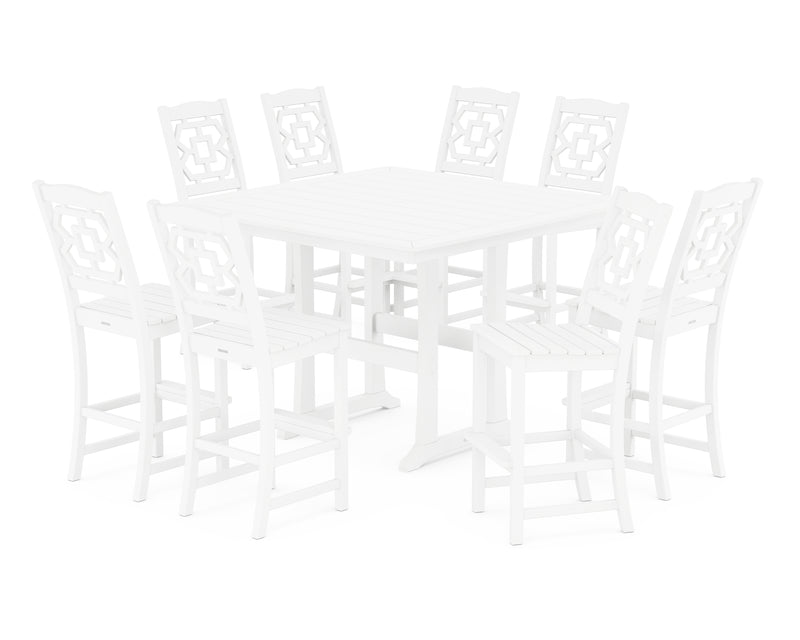 Polywood: Chinoiserie 9-Piece Square Side Chair Bar Set with Trestle Legs
