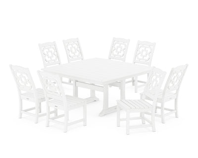 Polywood: Chinoiserie 9-Piece Square Side Chair Dining Set with Trestle Legs