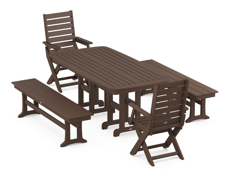 Polywood: Captain Folding Chair 5-Piece Dining Set with Benches