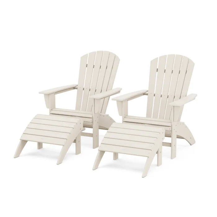 Polywood: Nautical Curveback Adirondack Chair 4-Piece Set w/ Ottomans