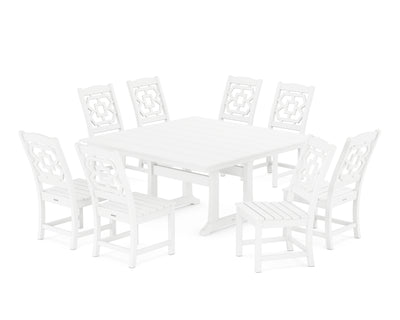 Polywood: Chinoiserie 9-Piece Square Farmhouse Side Chair Dining Set with Trestle Legs