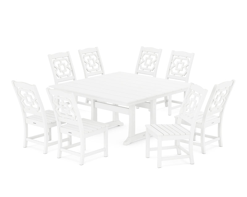 Polywood: Chinoiserie 9-Piece Square Farmhouse Side Chair Dining Set with Trestle Legs
