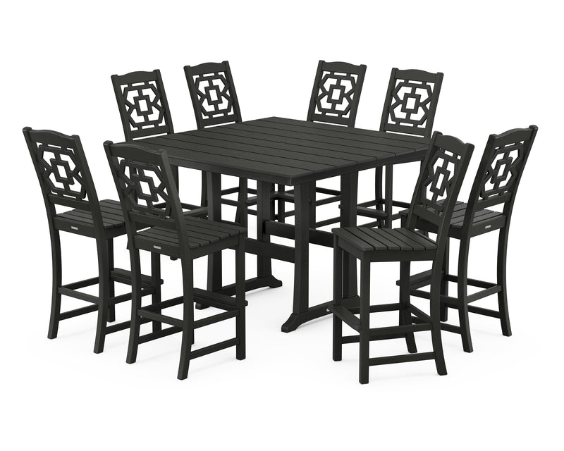 Polywood: Chinoiserie 9-Piece Square Farmhouse Side Chair Bar Set with Trestle Legs