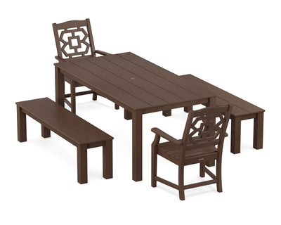 Polywood: Chinoiserie 5-Piece Parsons Dining Set with Benches