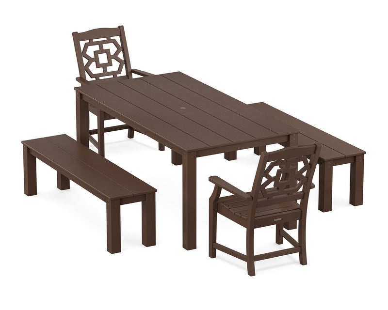 Polywood: Chinoiserie 5-Piece Parsons Dining Set with Benches
