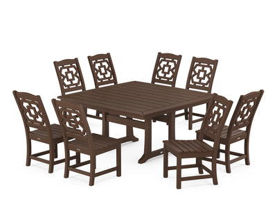 Polywood: Chinoiserie 9-Piece Square Side Chair Dining Set with Trestle Legs