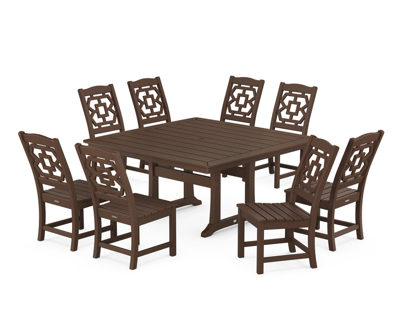 Polywood: Chinoiserie 9-Piece Square Side Chair Dining Set with Trestle Legs