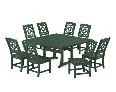 Polywood: Chinoiserie 9-Piece Square Farmhouse Side Chair Dining Set with Trestle Legs