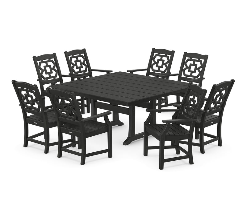 Polywood: Chinoiserie 9-Piece Square Farmhouse Dining Set with Trestle Legs