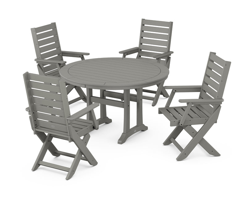 Polywood: Captain Folding Chair 5-Piece Round Dining Set with Trestle Legs