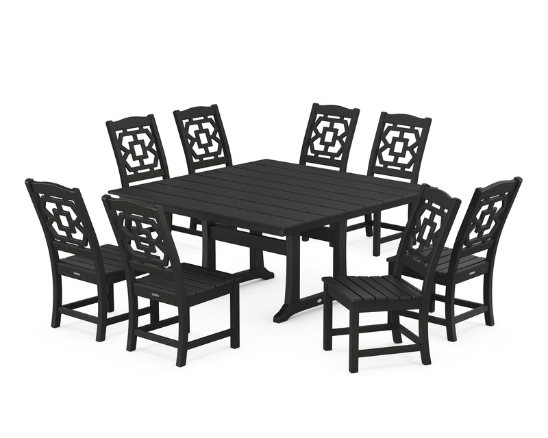 Polywood: Chinoiserie 9-Piece Square Farmhouse Side Chair Dining Set with Trestle Legs