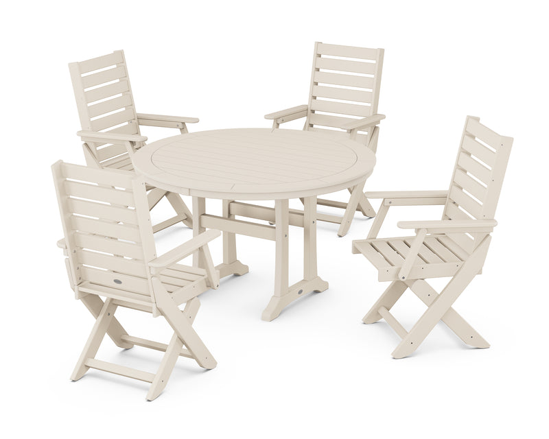 Polywood: Captain Folding Chair 5-Piece Round Dining Set with Trestle Legs
