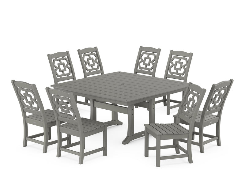 Polywood: Chinoiserie 9-Piece Square Side Chair Dining Set with Trestle Legs