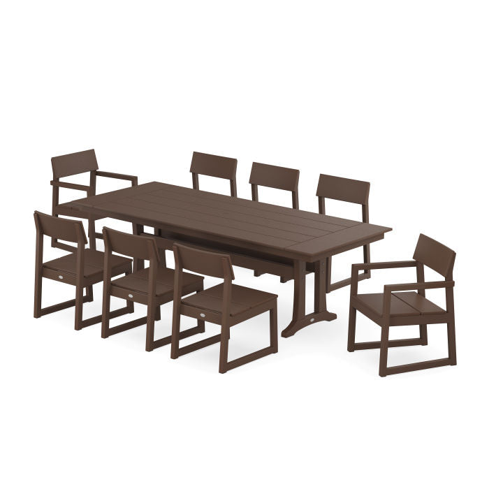 Polywood: EDGE 9-Piece Farmhouse Dining Set with Trestle Legs