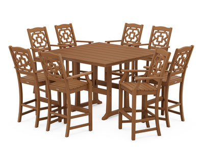 Polywood: Chinoiserie 9-Piece Square Farmhouse Bar Set with Trestle Legs
