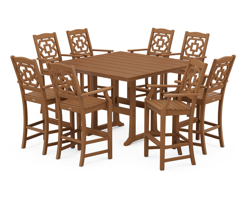 Polywood: Chinoiserie 9-Piece Square Farmhouse Bar Set with Trestle Legs