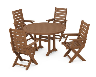 Polywood: Captain Folding Chair 5-Piece Round Dining Set with Trestle Legs