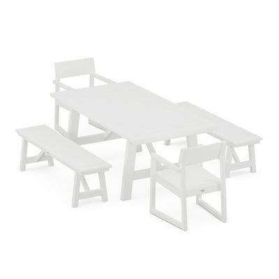 Polywood: EDGE 5-Piece Rustic Farmhouse Dining Set With Benches