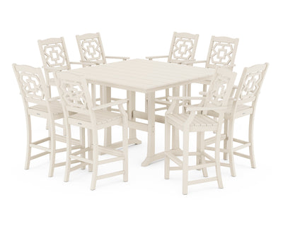 Polywood: Chinoiserie 9-Piece Square Farmhouse Bar Set with Trestle Legs