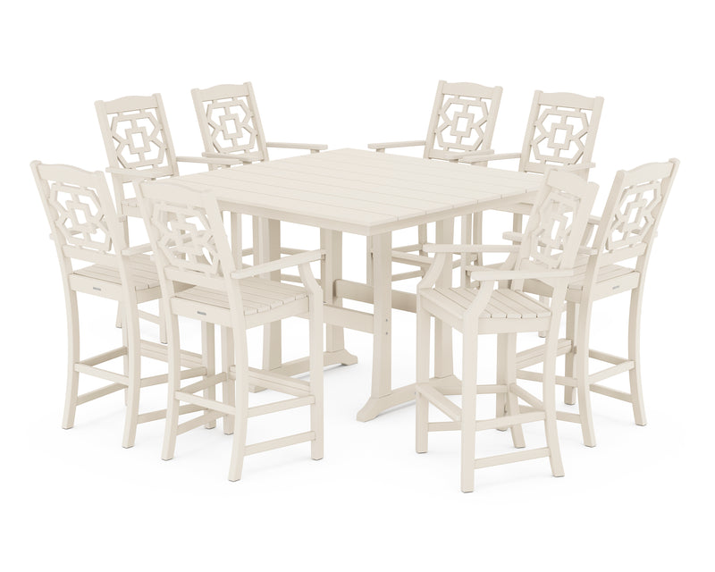Polywood: Chinoiserie 9-Piece Square Farmhouse Bar Set with Trestle Legs