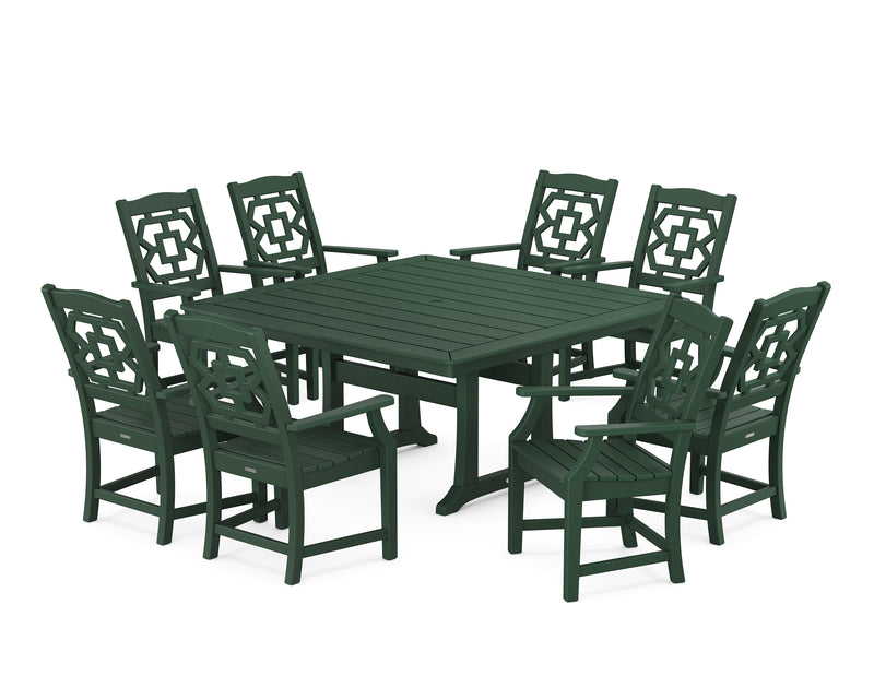 Polywood: Chinoiserie 9-Piece Square Dining Set with Trestle Legs