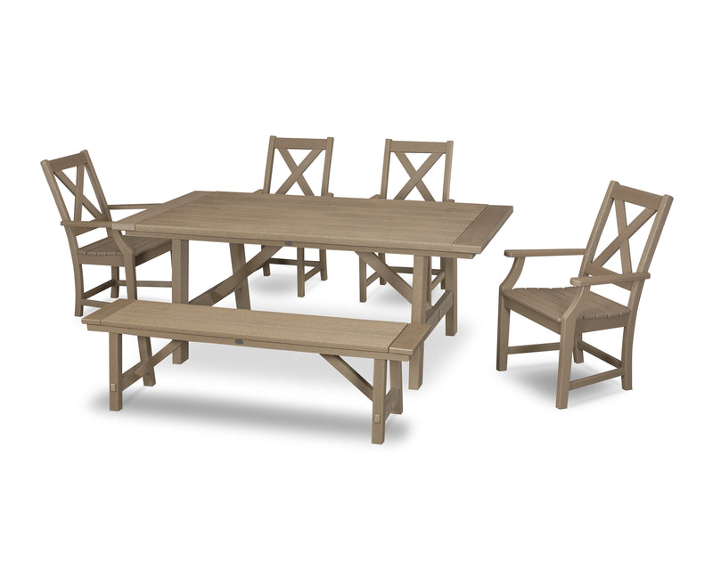 Polywood: Braxton 6-Piece Rustic Farmhouse Arm Chair Dining Set with Bench