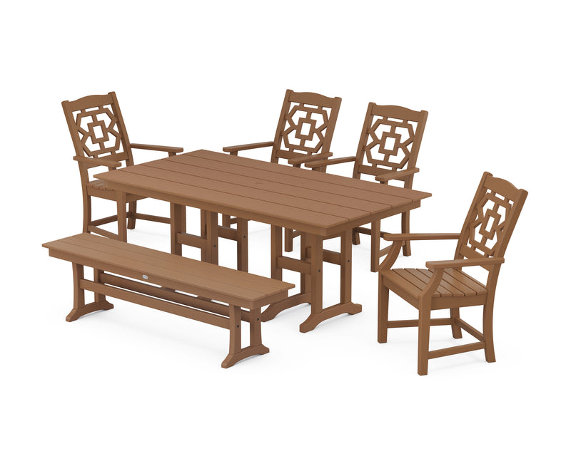 Polywood: Chinoiserie 6-Piece Farmhouse Dining Set with Bench